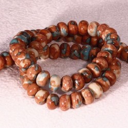 10 perles de jade océanique boulier abacus brique corail  marbré blanc bleu 6x4mm