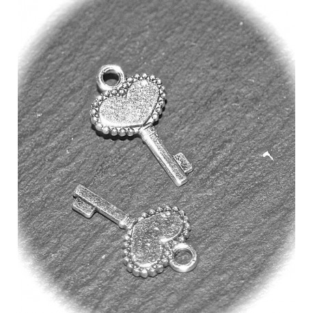 x10 breloques clefs métal argenté mini 17x11mm