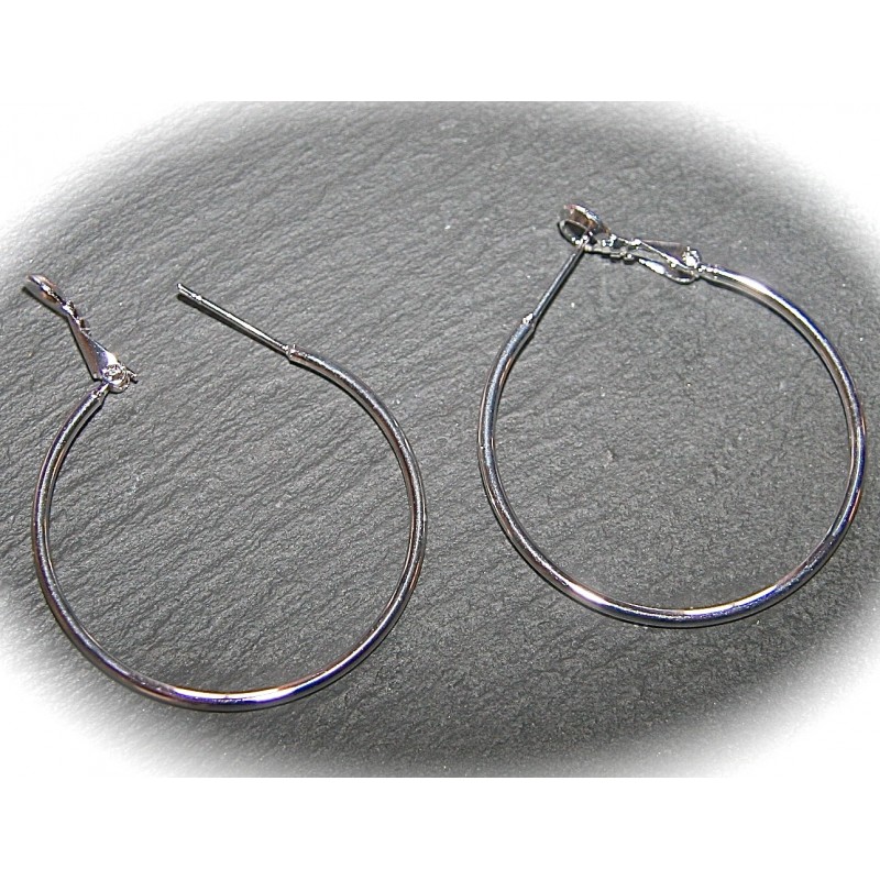 Boucles D'oreilles Créoles En Métal Argenté Ajouré - Paire Pendante Avec Fermoir Dormeuse, Occasion