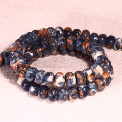 10 perles de jade océanique  boulier bleu marbré blanc ocre 6x4mm