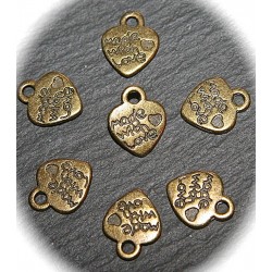 x20 breloques coeur laiton "made with love " 10x12,2mm