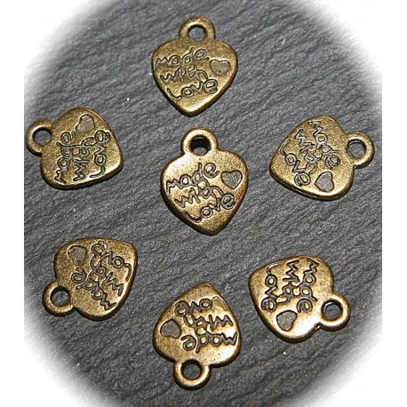 x20 breloques coeur laiton "made with love " 10x12,2mm