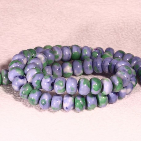 10 perles de jade océanique rondelles  abacus bleu marbré vert 6x4mm