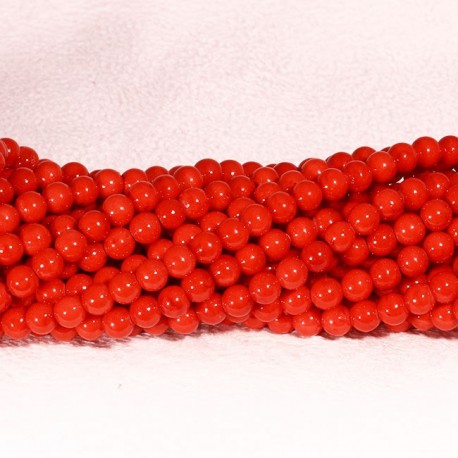 20 perles  jade naturelle Mashan rondes teintées rouge vif  4mm