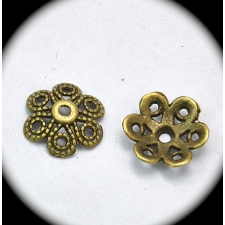 20 coupelles calottes fleurs bronze  12,5x4mm