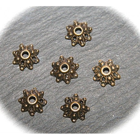 20 calottes coupelles fleurs laiton couleur bronze  9mm
