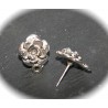 1 Paire boucles d'oreille à clou fleur métal argenté 13mm