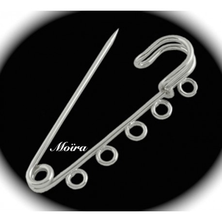 2 épingles broches métal argenté clair vif   5 yeux 50x14mm