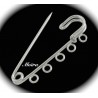 2 épingles broches métal argenté clair vif   5 yeux 50x14mm