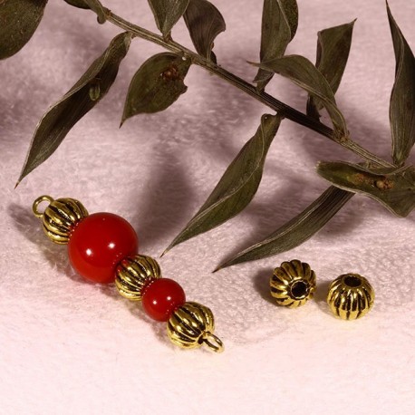 20 perles intercalaire ronde striée metal doré ethnique 6mm