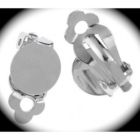 1 paire  boucle d'oreille  clip métal argenté plateau12mm