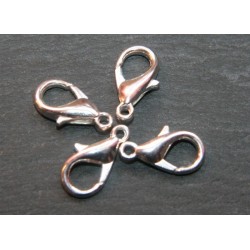 10 fermoirs mousqueton laiton argenté clair diamètre  14/15mm