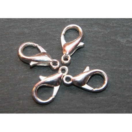10 fermoirs mousqueton laiton argenté clair diamètre  14/15mm
