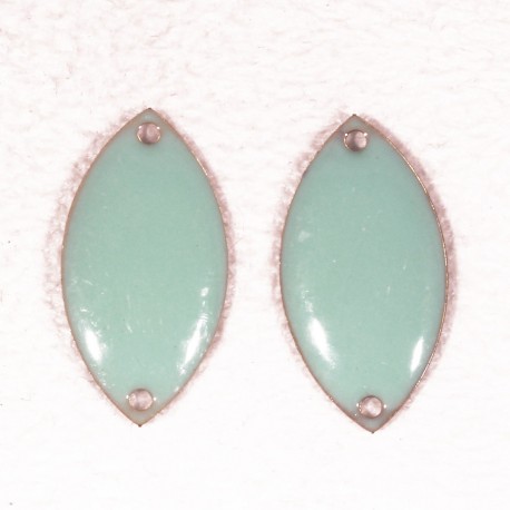 2 sequins émaillés ovale vert d'eau  connecteur laiton 18x10mm