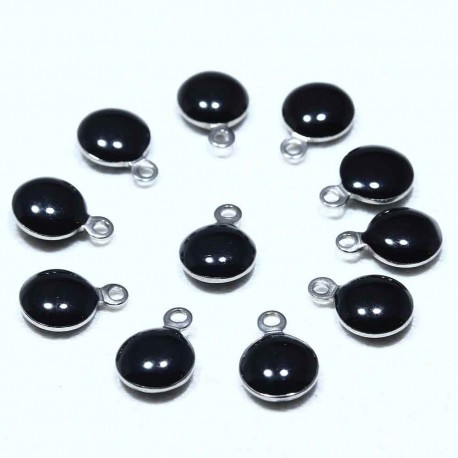 10 sequins rond  acier inoxydable émaillé noir  bi face 11x8mm