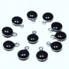 10 sequins rond  acier inoxydable émaillé noir  bi face 11x8mm
