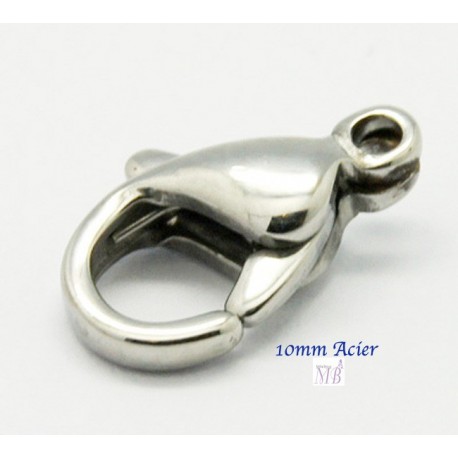10 fermoirs  acier inoxydable forme mousqueton 10mm