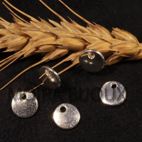 20 breloques sequin  rond  métal vif argent plat lisse 8 x1,5mm