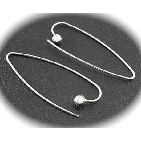 1paire  boucles d'oreilles crochet en laiton finition perle boule platine  39x15mm
