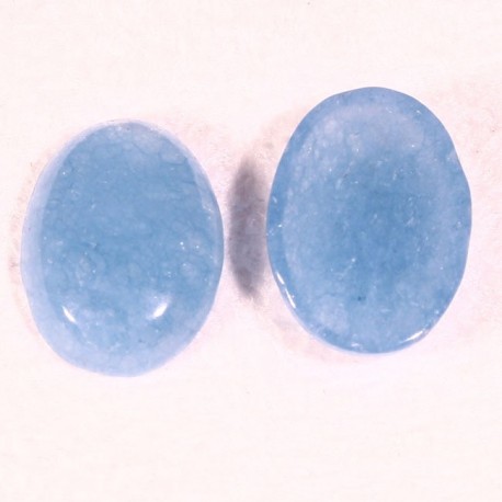 2 cabochons pierre semi-précieuse aigue-marine fond plat 14x10mm