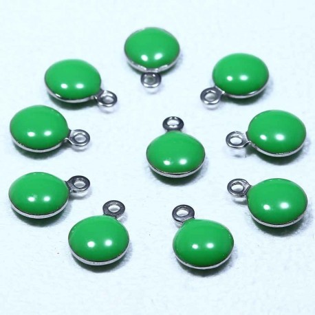 10 sequins rond  acier inoxydable émaillé vert 11x8mm