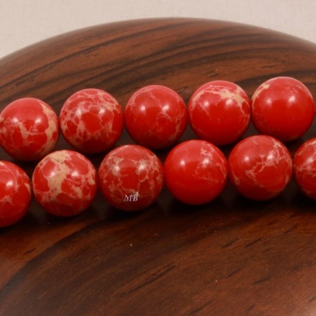 10 perles régalite rouge marbrée ronde diamètre 8mm
