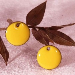 6 sequins pastille ronde jaune vif émaillé laiton réversible  12mm