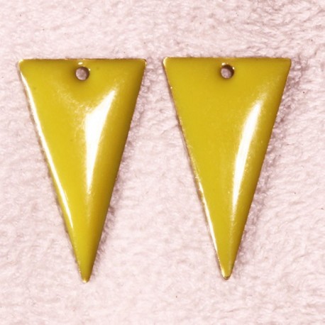 2 sequins émaille triangle inversé jaune  laiton inversé reversible 22x12mm