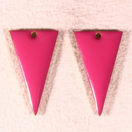 2  sequins émaille triangle inversé rose  laiton inversé reversible 22x12mm