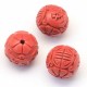 4 perles  sculptée cinabre rouge  rond 8x7mm