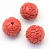 4 perles  sculptée cinabre rouge  rond 8x7mm