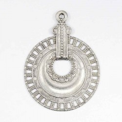 2 pendentifs connecteurs ethnique rond  métal argenté 40x30mm