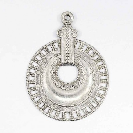 2 pendentifs connecteurs ethnique rond  métal argenté 40x30mm