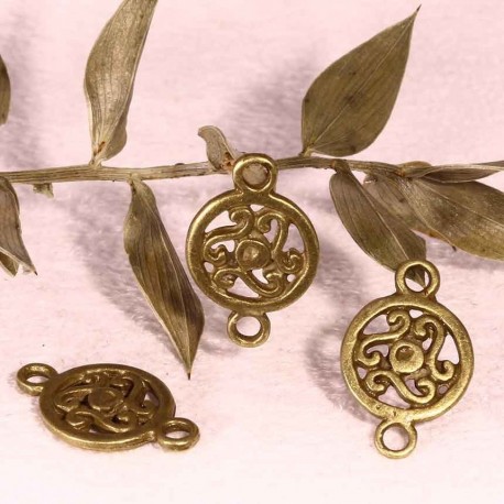 10 connecteurs ethnique rond plat lisse 19x12mm