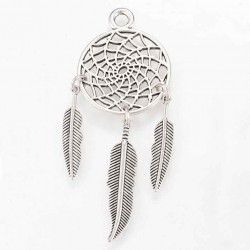 1 pendentif attrape rêve metal argente 67x26mm