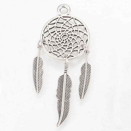 1 pendentif attrape rêve metal argente 67x26mm