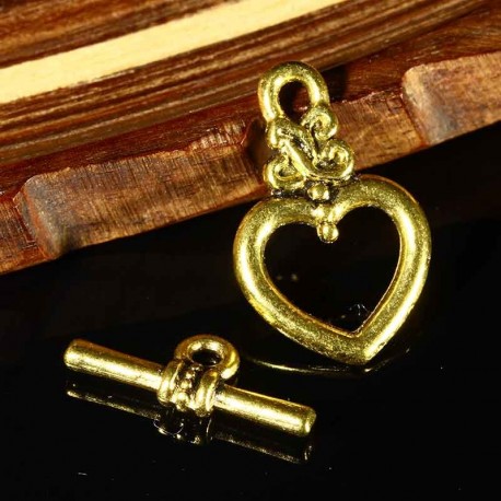 10 fermoirs Toggle coeur metal doré 20x12mm