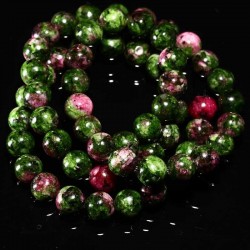 20 perles rondes epidote zoisite vert/framboise 6mm