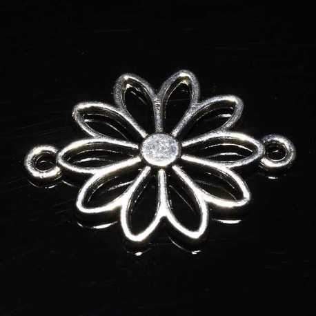 10 connecteurs fleurs metal argente 25x19mm