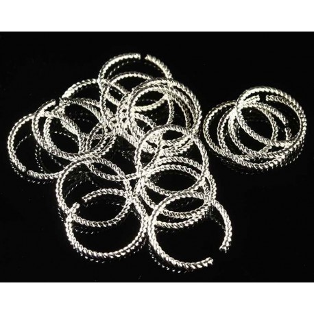 10 annaeux laiton ronds ouvert torsadés argent 14mm