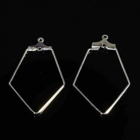 10 supports boucle d'oreille laiton argent clair trapeze 36x21mm