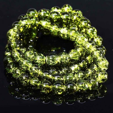 50  perles de  verre craquelées kaki 8mm