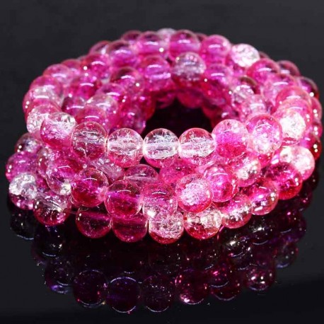 50 perles de verre craquelées 8mm rondes fuschia