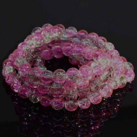 50 perles de  verres craquelées 8mm rose /vert d'eau