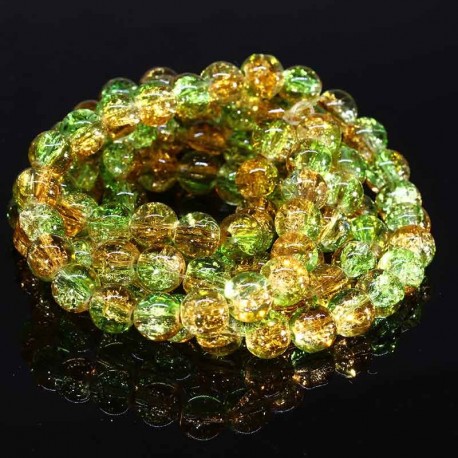 50 Perles de verre craquelées 8mm rondes orange/vert