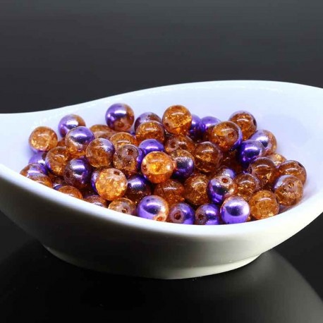 50 perles de verre craquelées 6mm mercure violet /orange