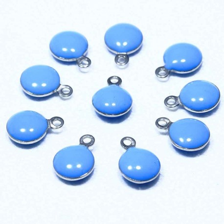 10 sequins rond  acier inoxydable émaillé  bleu turquoise bi face  11x8mm