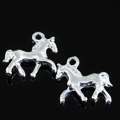 10 breloques cheval argent plaqué 16x17mm