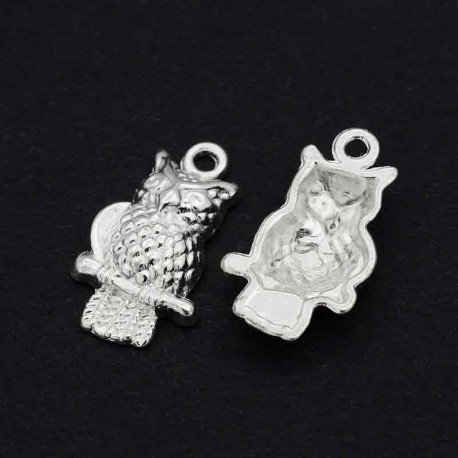 12 breloques chouette argent plaqué 22x12mm