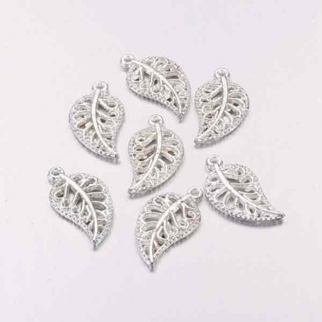 20 breloques feuille argent plaqué 18x10mm